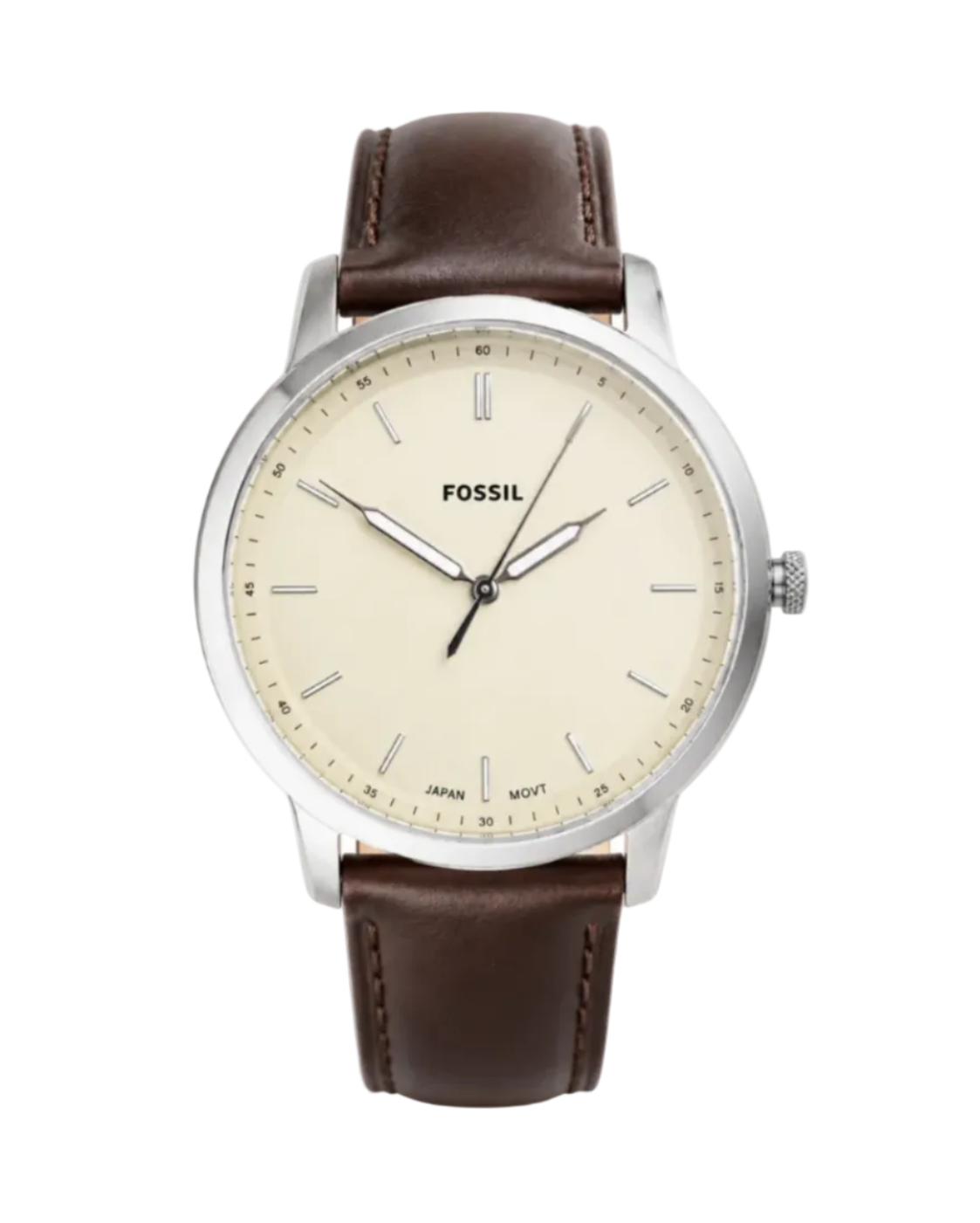 Fossil FS5439 watch front view showing champagne dial and stick indices