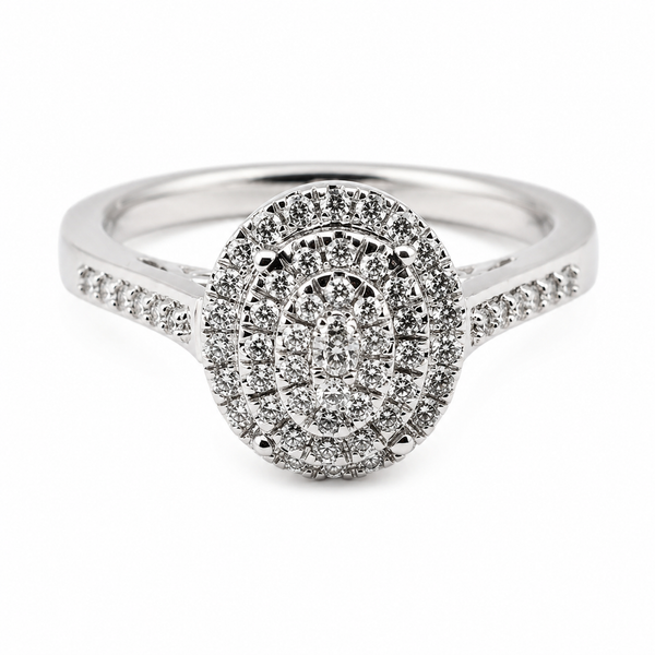 9ct White Gold Oval Halo Diamond Engagement Ring 1102012