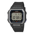 Casio W-738H-1AV digital watch with black resin case, silver bezel, LCD display showing 10-year battery indicator, and resin strap