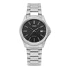 Casio MTP-1183A-1A quartz watch with black dial and stainless steel bracelet on white background