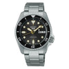 Seiko 5 Sports SRPL79K1 automatic dive watch with black dial, gold-toned hands, stainless steel case and bracelet, unidirectional bezel