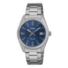 Casio UTP-1302PD-2A1VDF quartz watch with sunray blue dial, coin-edge bezel, stainless steel case and bracelet, date display at 3 o'clock