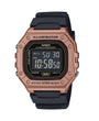 Casio W-218HM-5BV Illuminator digital watch with rose gold resin case, black digital dial, and black resin strap