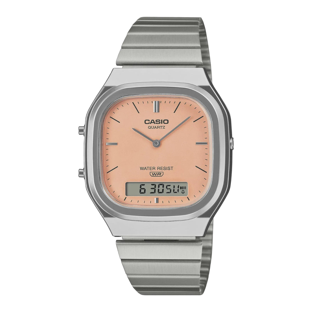 Casio Vintage AQ-240E-4ADF analogue-digital quartz watch with rose dial and stainless steel bracelet