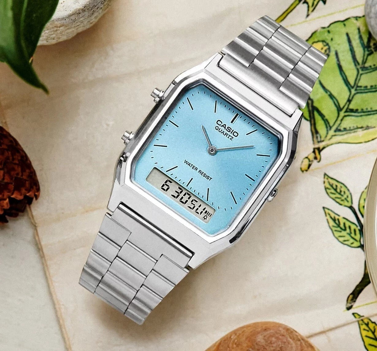 Casio Vintage Liberty Limited Edition Ana-Digi Quartz Blue Dial Stainless Steel Watch (AQ-230A-2A1MQYDF)