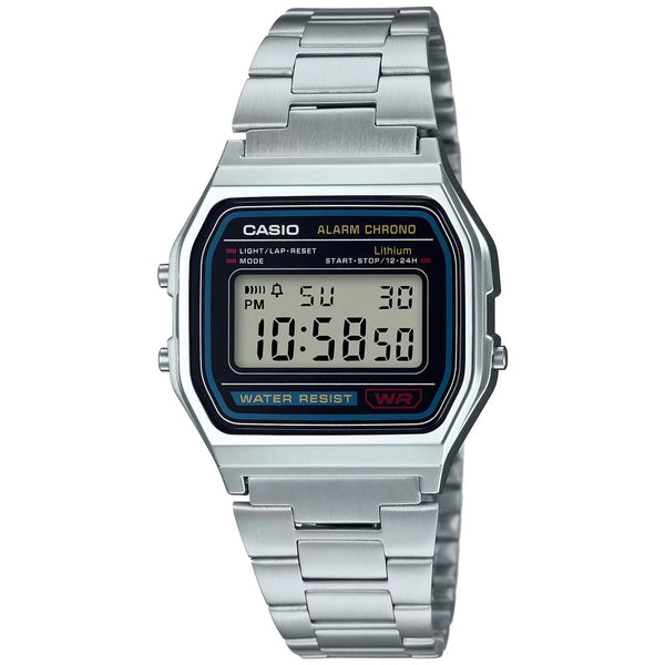 Casio A158WA-1 Vintage Digital Quartz Alarm Chronograph Silver Stainless Steel Watch (A158WA-1DF)