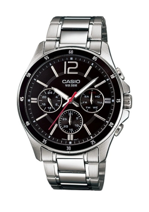 Casio MTP-1374D-1A Quartz Multifunction Black Dial Stainless Steel Watch (MTP-1374D-1AV)