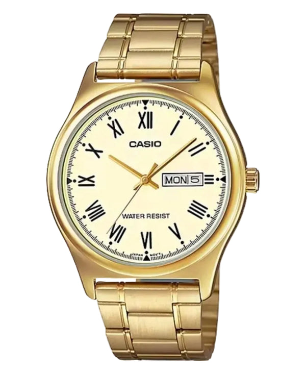 Casio MTP-V006G-9B Quartz Day-Date Champagne Dial Gold-Tone Stainless Steel Watch (MTP-V006G-9B)