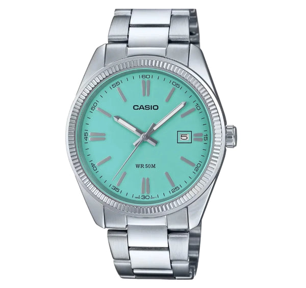 Casio MTP-1302PD Quartz Turquoise Blue Dial Stainless Steel Watch (MTP-1302PD-2A2VDF)