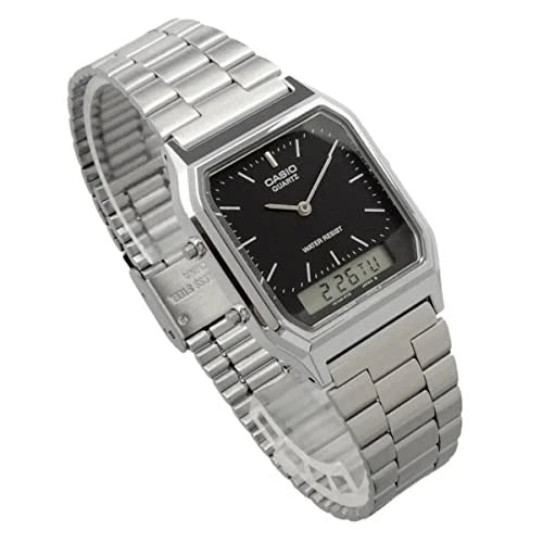 Casio AQ-230A Quartz Analogue-Digital Black Dial Stainless Steel Watch (AQ-230A-1DMQ)