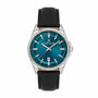 Daniel Klein DK614036-3 quartz watch with blue sunray dial, stainless steel case, and black leather strap
