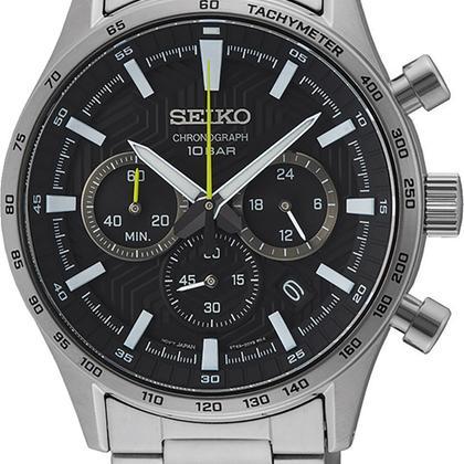 Seiko Quartz Chronograph 43mm Black Dial Steel Bracelet Watch (SSB413P1)