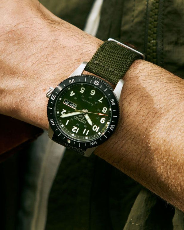 Seiko 5 Sports Field Series Automatic Khaki Dial Compass Bezel Nylon Strap Watch (HDB008K1)