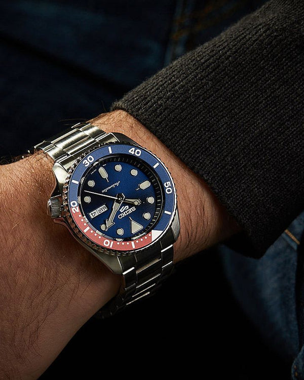 Seiko 5 Sports Automatic Diver Pepsi Bezel Blue Dial Stainless Steel Watch (SRPD53K1)