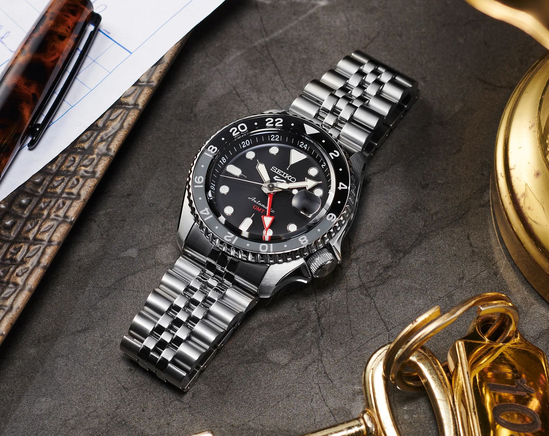 Seiko 5 Sports GMT Automatic Black Dial Stainless Steel Watch (SSK001K1)