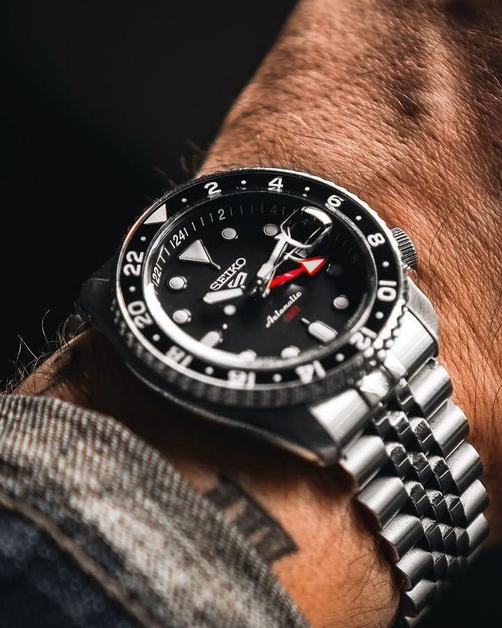 Seiko 5 Sports GMT Automatic Black Dial Stainless Steel Watch (SSK001K1)