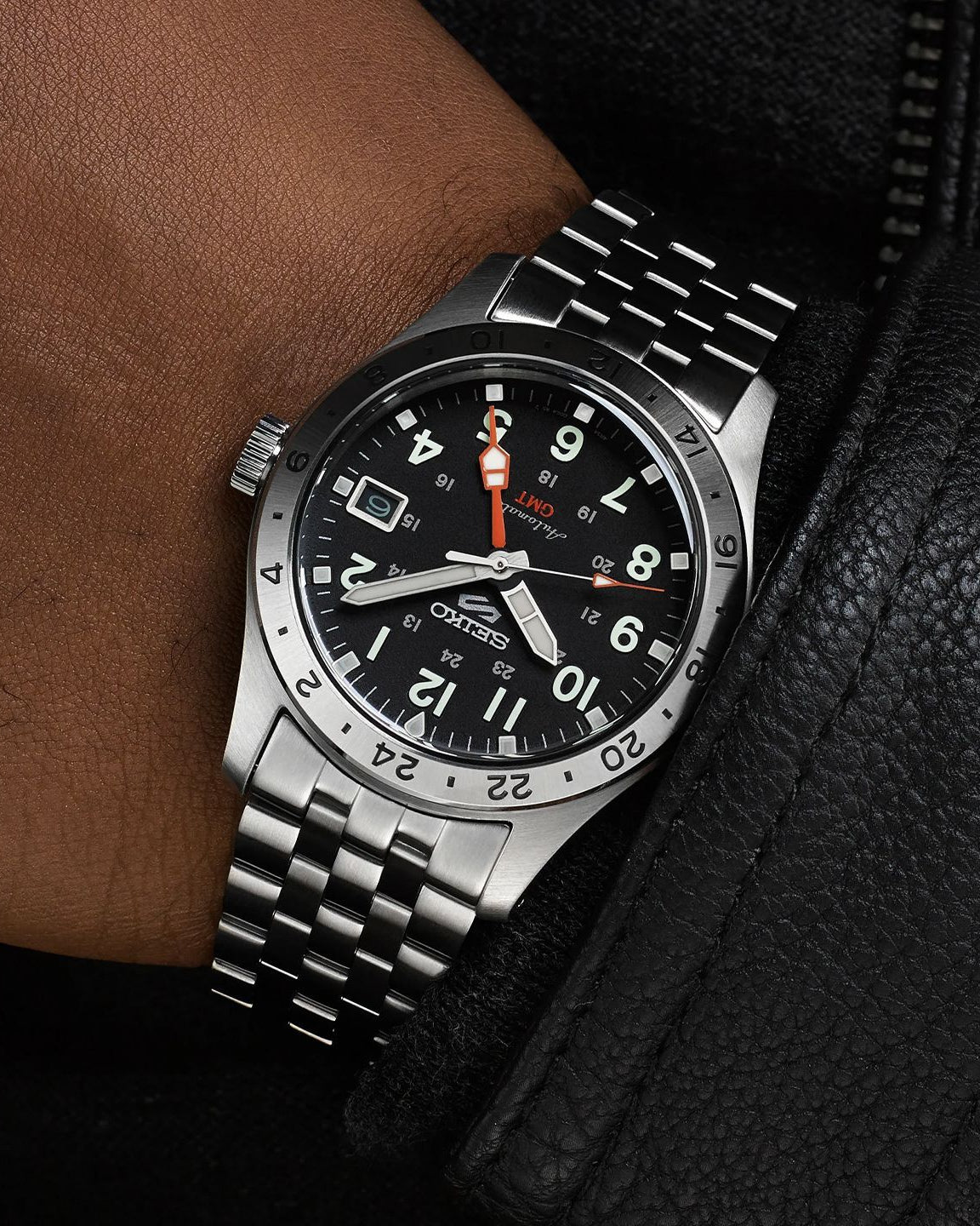 Seiko 5 Sports Field Deploy Automatic GMT Black Dial Stainless Steel Watch (SSK023K1)