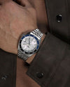 Seiko 5 Sports GMT Automatic White Dial Stainless Steel Watch Black Blue Bezel (SSK033K1)