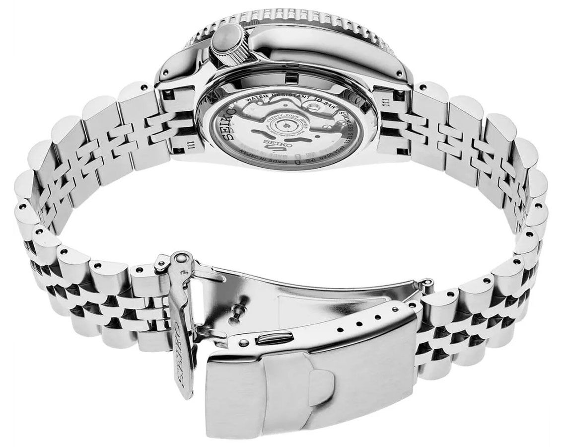 Seiko 5 Sports GMT Automatic White Dial Stainless Steel Watch Black Blue Bezel (SSK033K1)