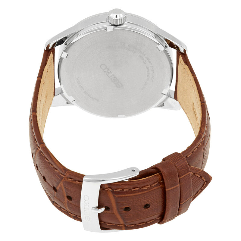 Seiko Solar Quartz 40mm Green Dial Steel Case Leather Strap Watch (SNE529P1)