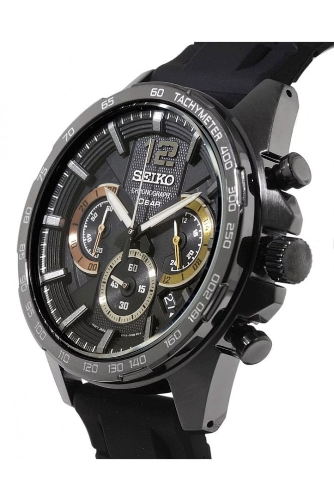 Seiko Chronograph Quartz Black Dial Black IP Stainless Steel Watch (SSB349P1) - Cassim & Co South Africa