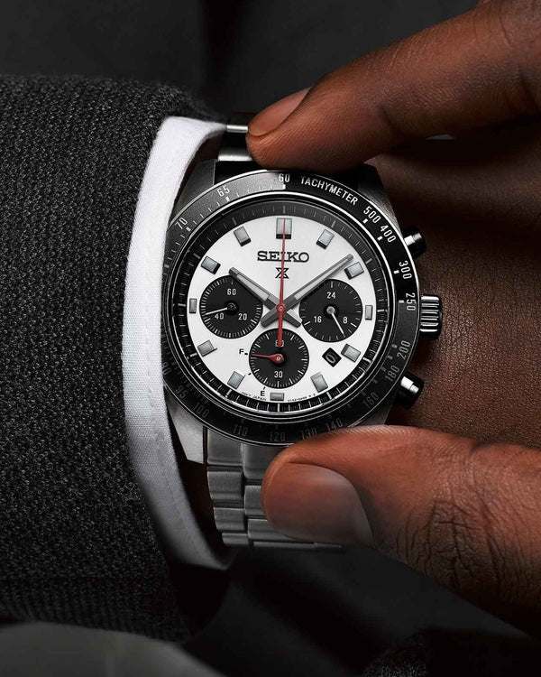 Seiko Prospex Speedtimer Solar Chronograph Panda Dial Stainless Steel Watch (SSC911P1)
