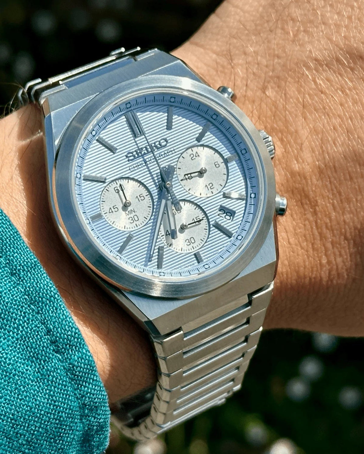 Seiko Conceptual Quartz Chronograph Light Blue Dial Stainless Steel Watch (SSB459P1) - Cassim & Co South Africa