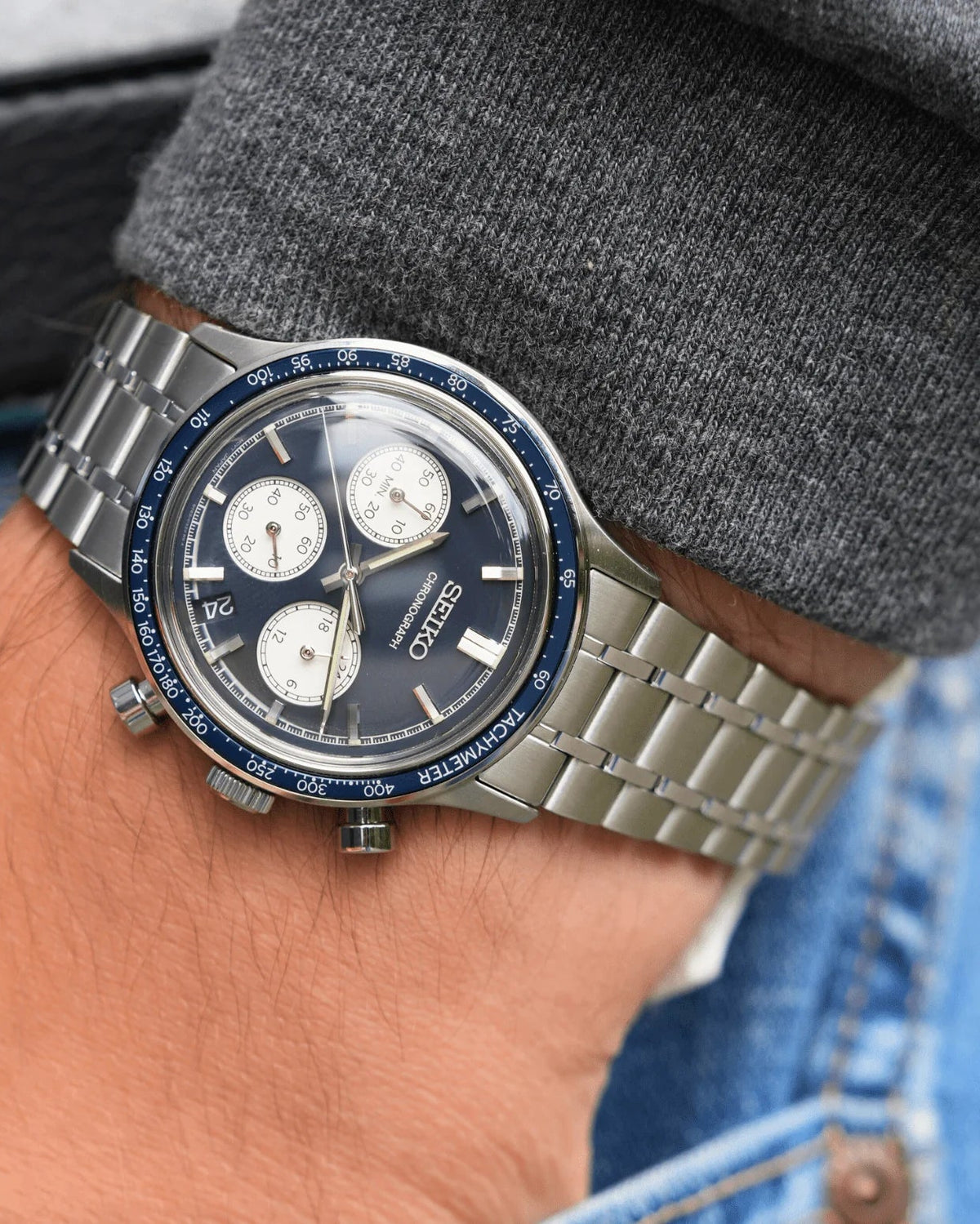 Seiko SSB477P1 Chronograph Quartz Blue Dial Stainless Steel Watch (38.7mm) - Cassim & Co South Africa