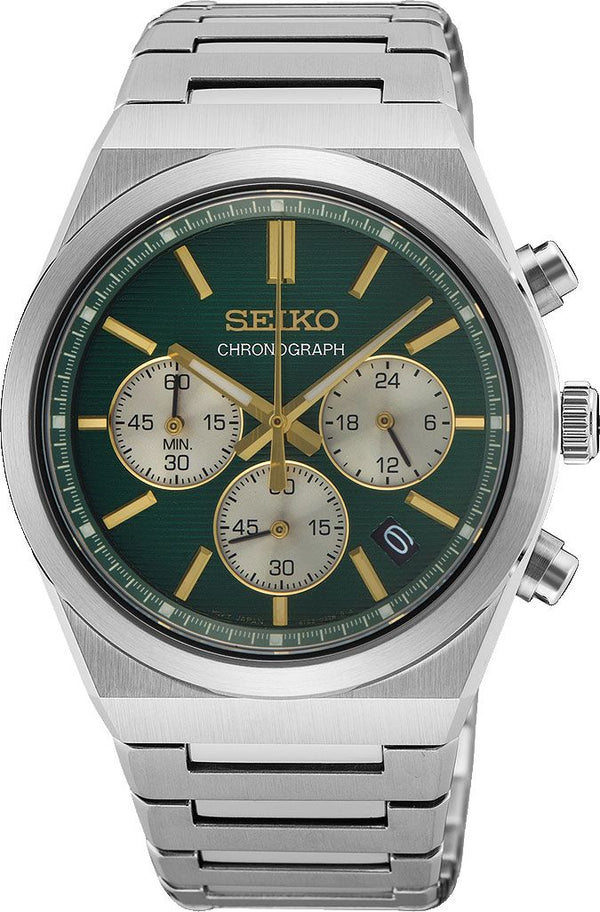 Seiko Sport Chronograph Quartz Green Dial Stainless Steel Watch (SSB461P1)