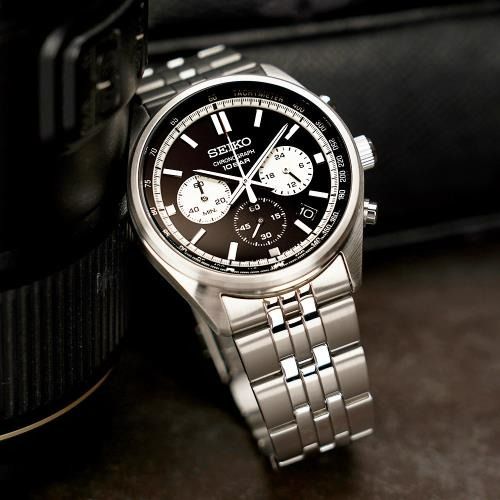 Seiko Neo Sport Quartz Chronograph Black Dial Stainless Steel Watch (SSB429P1)