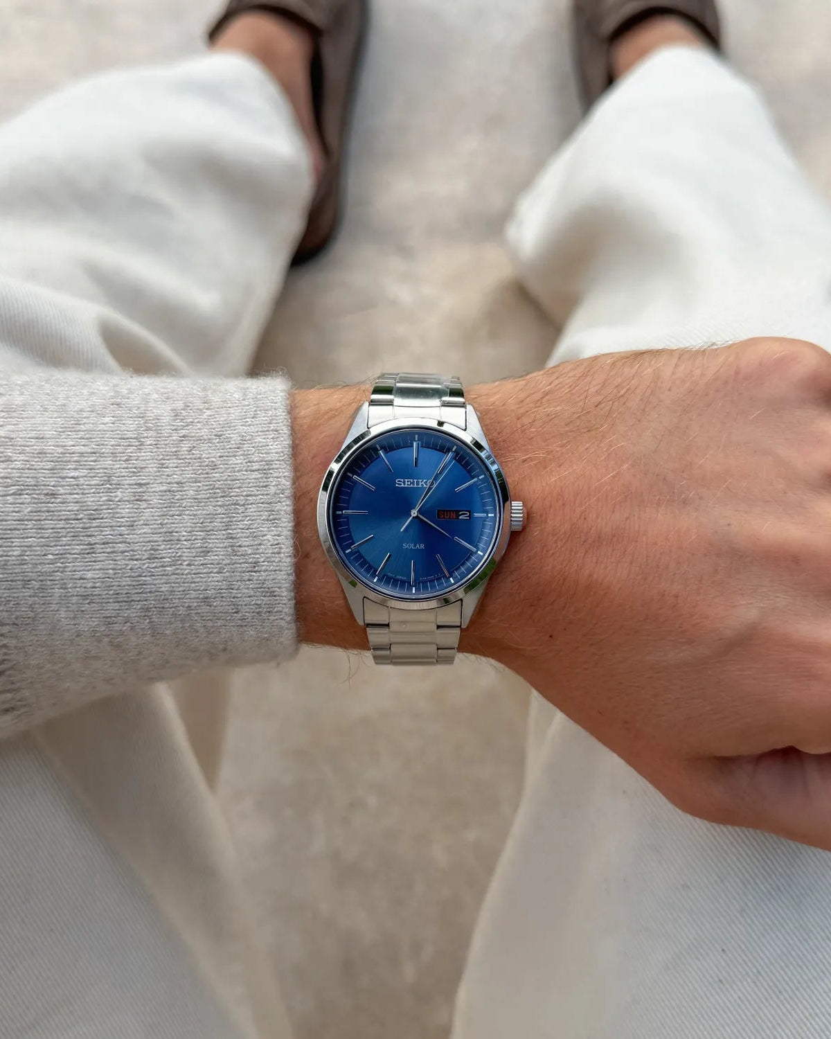 Seiko Conceptual Solar Blue Dial Stainless Steel Day-Date Watch (SNE525P1)