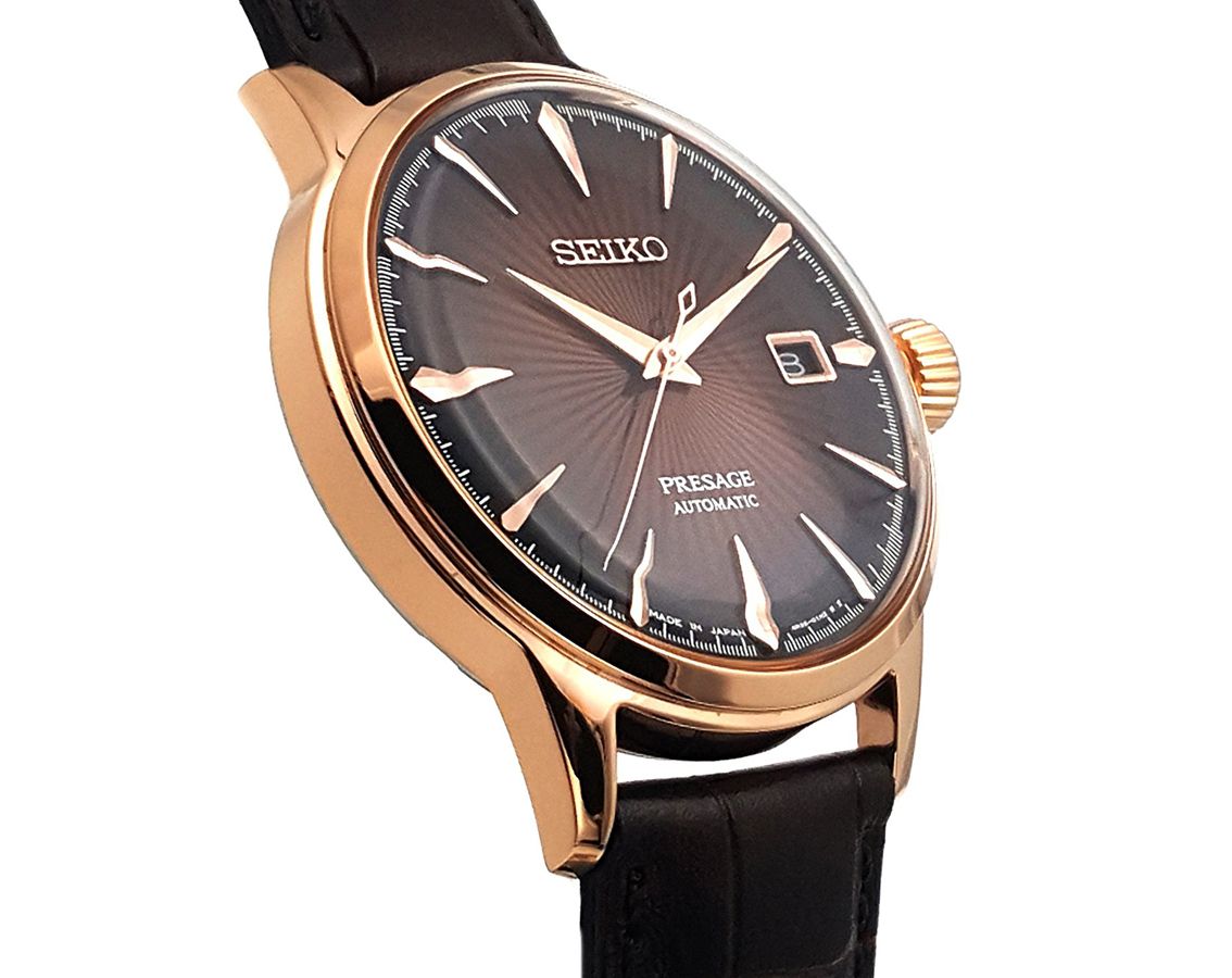 Seiko Presage Cocktail Time Manhattan Automatic Brown Sunburst Dial Rose Gold PVD Watch (SRPB46J1)
