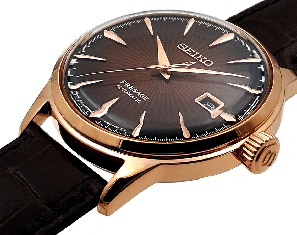 Seiko Presage Cocktail Time Manhattan Automatic Brown Sunburst Dial Rose Gold PVD Watch (SRPB46J1)