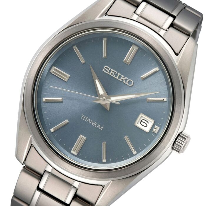 Seiko SUR371P1 Quartz Blue Dial Titanium Date Watch (SUR371P1)