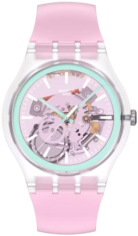 Swatch Perfectly Pink Pay! Quartz Skeleton Dial Pink Silicone Watch (SO29K121-6000)