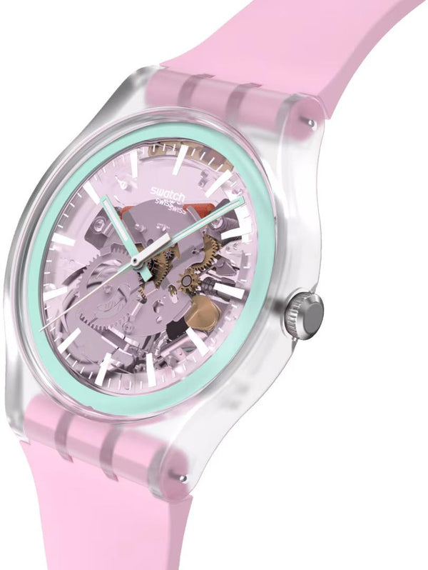 Swatch Perfectly Pink Pay! Quartz Skeleton Dial Pink Silicone Watch (SO29K121-6000)