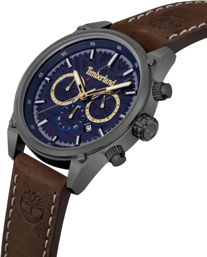 Timberland Cherryfield Quartz Chronograph Blue Dial Black IP Steel Watch (TDWGC9000801)