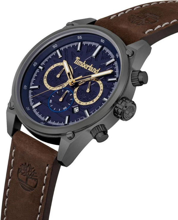 Timberland Cherryfield Quartz Chronograph Blue Dial Black IP Steel Watch (TDWGC9000801)