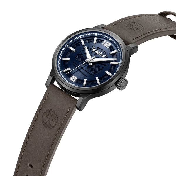 Timberland Driscoll Quartz Blue Dial Gunmetal Case Leather Strap Watch (TDWGA0094703)