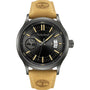 Timberland Trumbull TDWGB0041006 quartz watch with black dial, gunmetal case, and tan leather strap