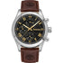 Timberland Ashmont TDWGF0082601 quartz chronograph watch with 44mm stainless steel case, black multifunction dial with gold-tone Roman numerals, and brown embossed leather strap