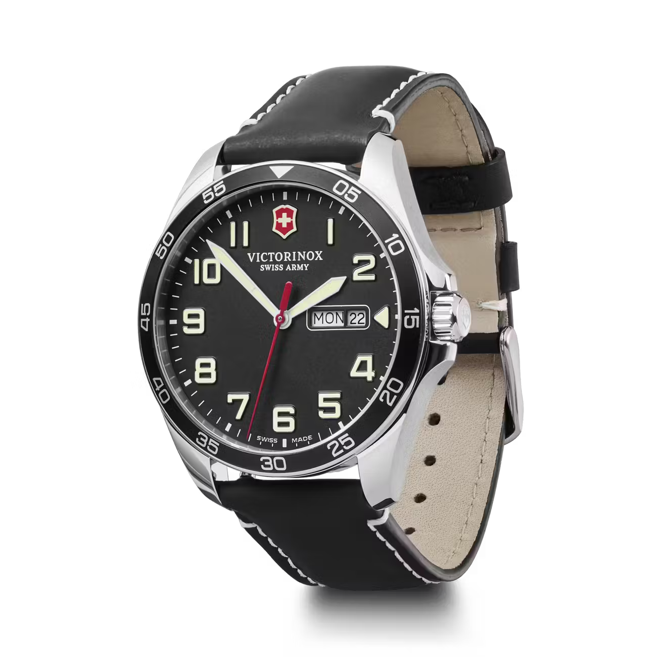 Victorinox Field Force 42mm Black Dial Day/Date Leather Strap Watch VIC241846 - Cassim & Co South Africa