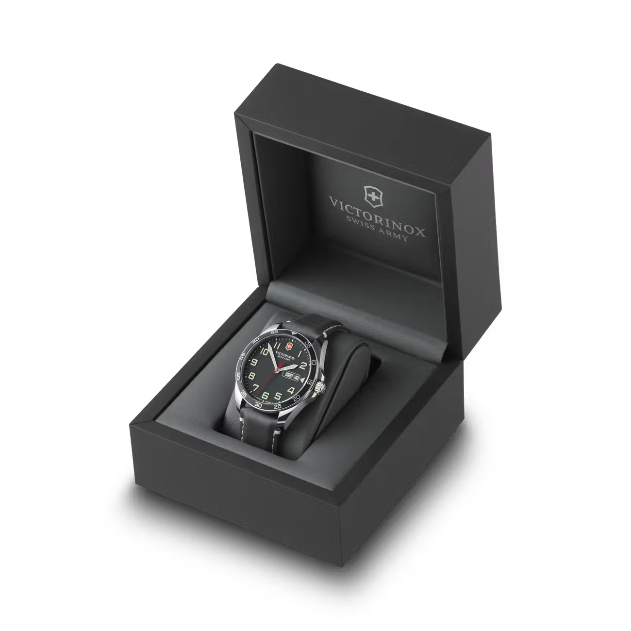 Victorinox Field Force 42mm Black Dial Day/Date Leather Strap Watch VIC241846 - Cassim & Co South Africa