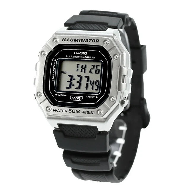 Casio W-218HM Illuminator Quartz Digital Chronograph Alarm Silver Case 50M Water Resistant Watch (W-218HM-7AVDF)