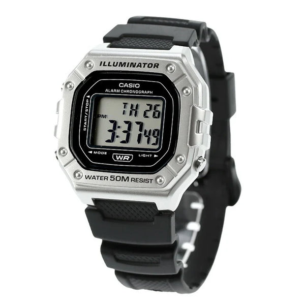 Casio W-218HM Illuminator Quartz Digital Chronograph Alarm Silver Case 50M Water Resistant Watch (W-218HM-7AVDF)