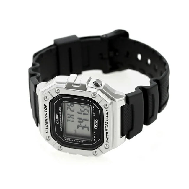 Casio W-218HM Illuminator Quartz Digital Chronograph Alarm Silver Case 50M Water Resistant Watch (W-218HM-7AVDF)
