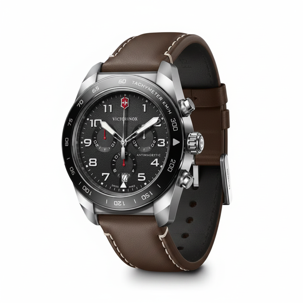 Victorinox Swiss Army chronograph leather strap black dial quartz men’s watch – VIC242046 - Cassim & Co South Africa