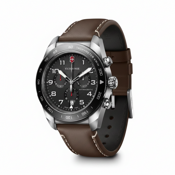 Victorinox Swiss Army chronograph leather strap black dial quartz men’s watch – VIC242046