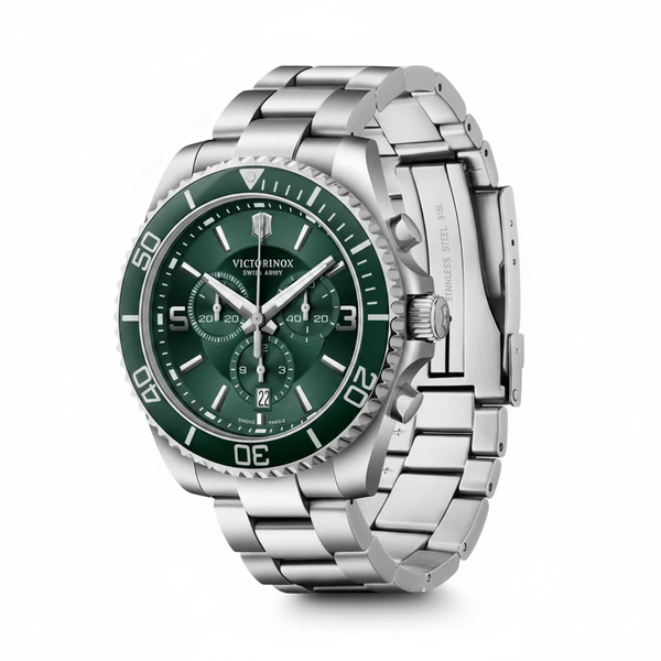 Victorinox Maverick Chronograph 43mm Green Dial Steel Watch VIC241946 - Cassim & Co South Africa