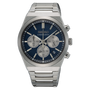 Seiko SSB453P1 chronograph with blue ribbed dial and steel bracelet, front view